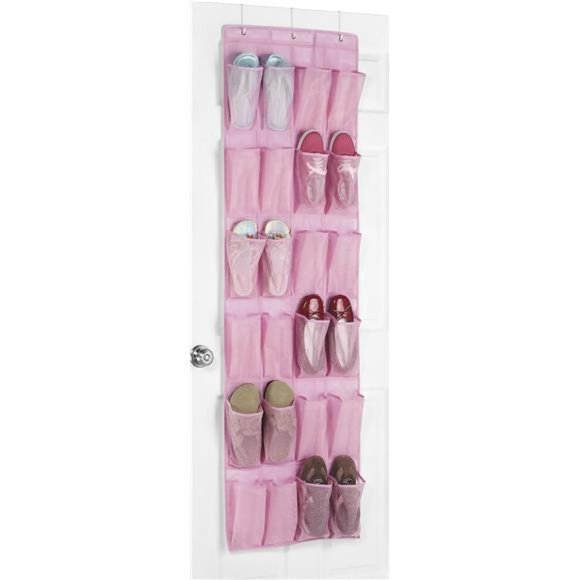 24 Pocket Over the Door Shoe Organizer - Pink - Picture 2 of 3